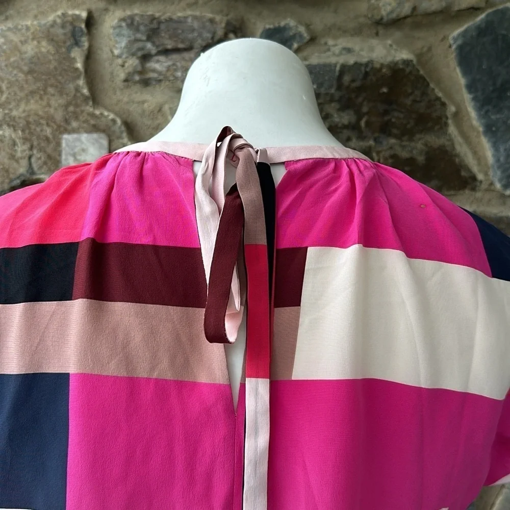 Kate Spade New York Silk Short Sleeve Colorblock Blouse in Pink/Cream Size 0